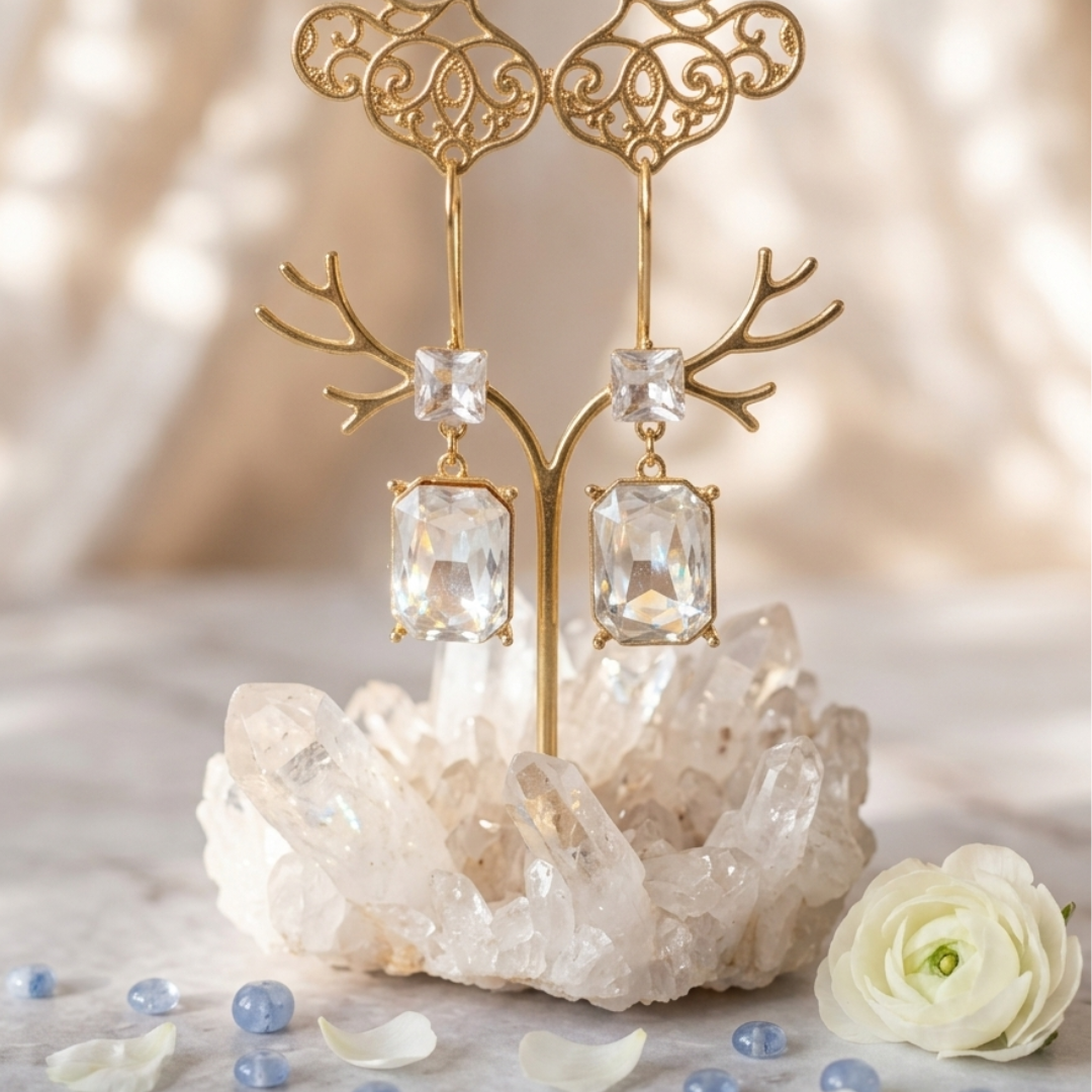 Radiant Rectangular Gemstone Drop Earrings
