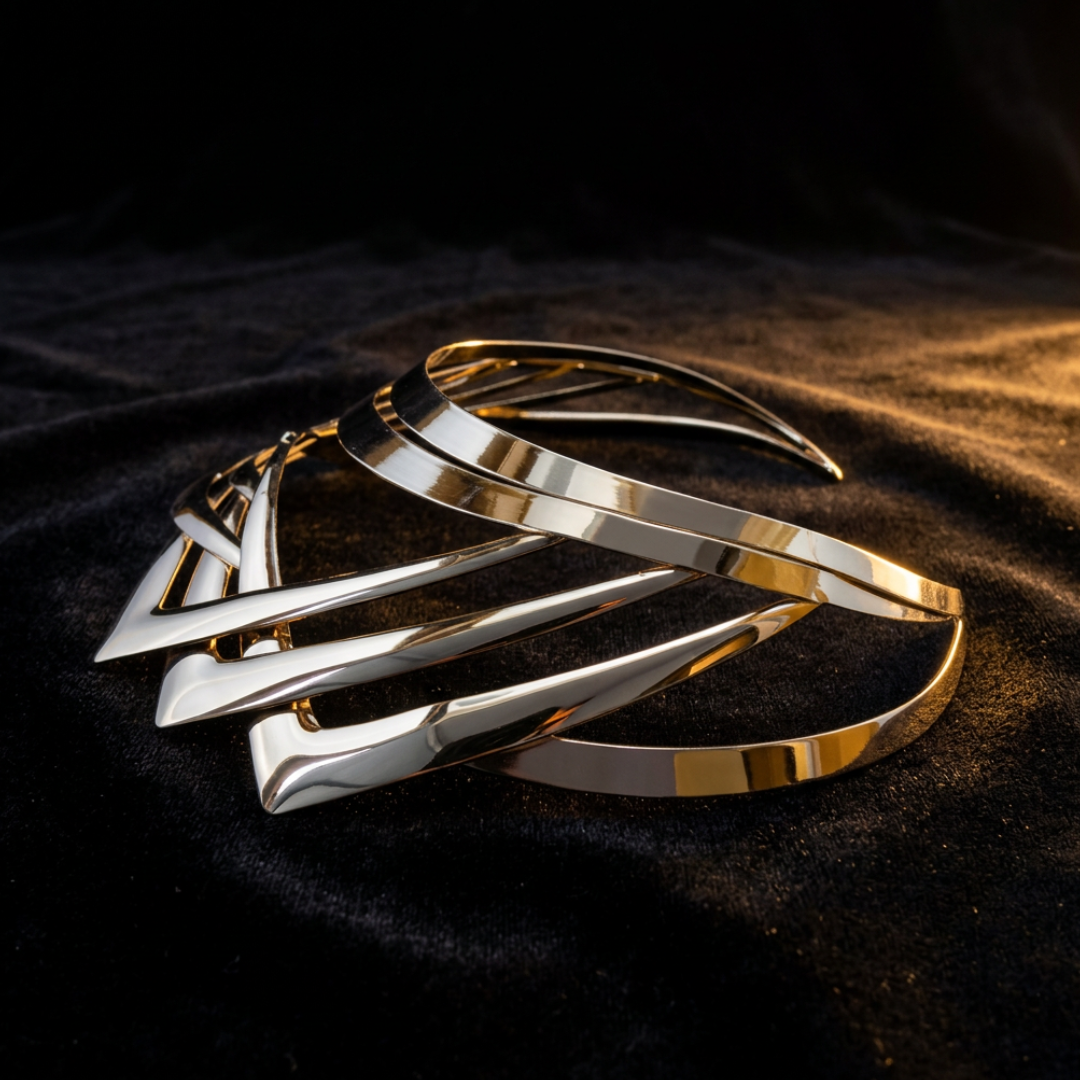 Geometric Sculptural Collar Necklace – Modern Metallic Statement Piece