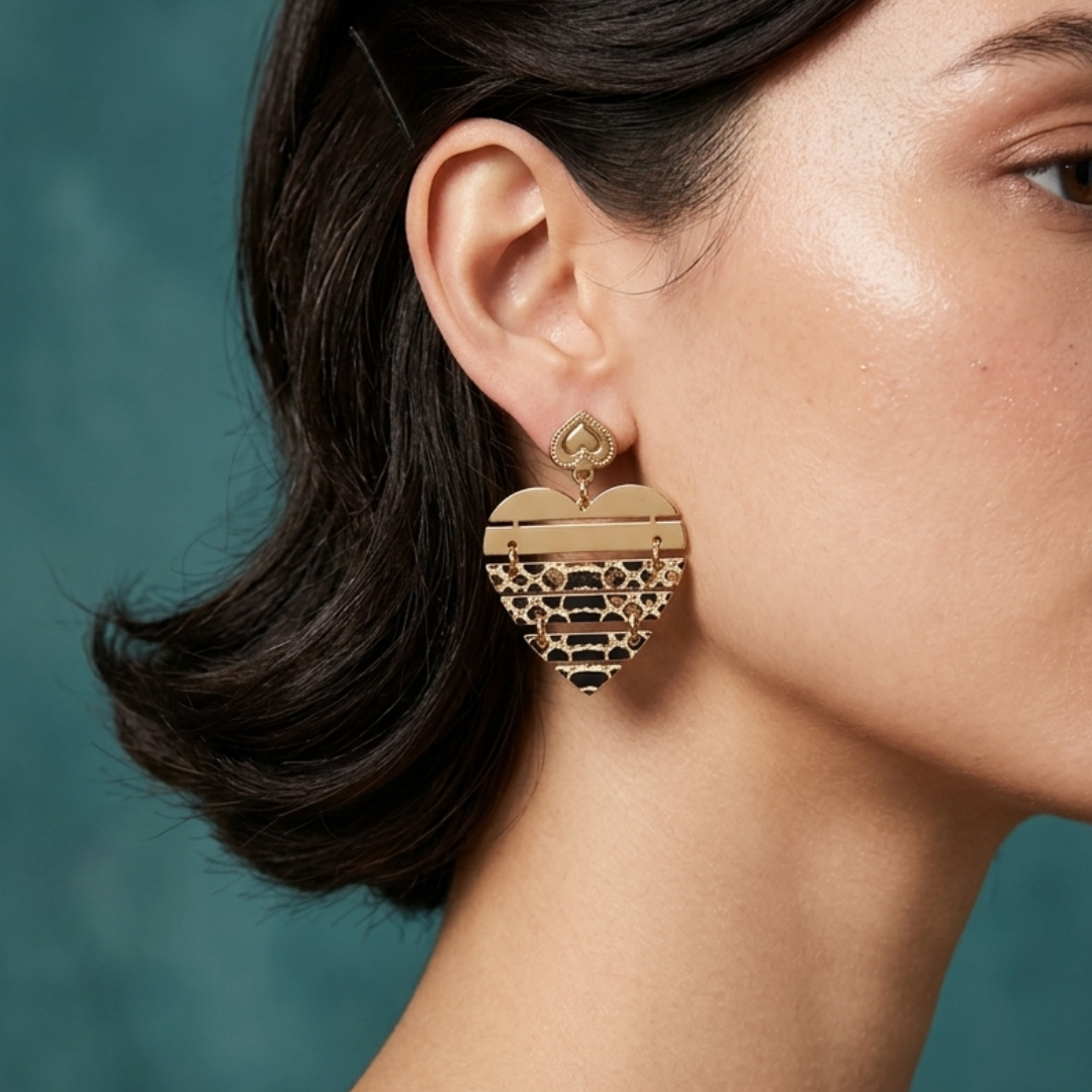 Radiant Heart-Patterned Statement Earrings