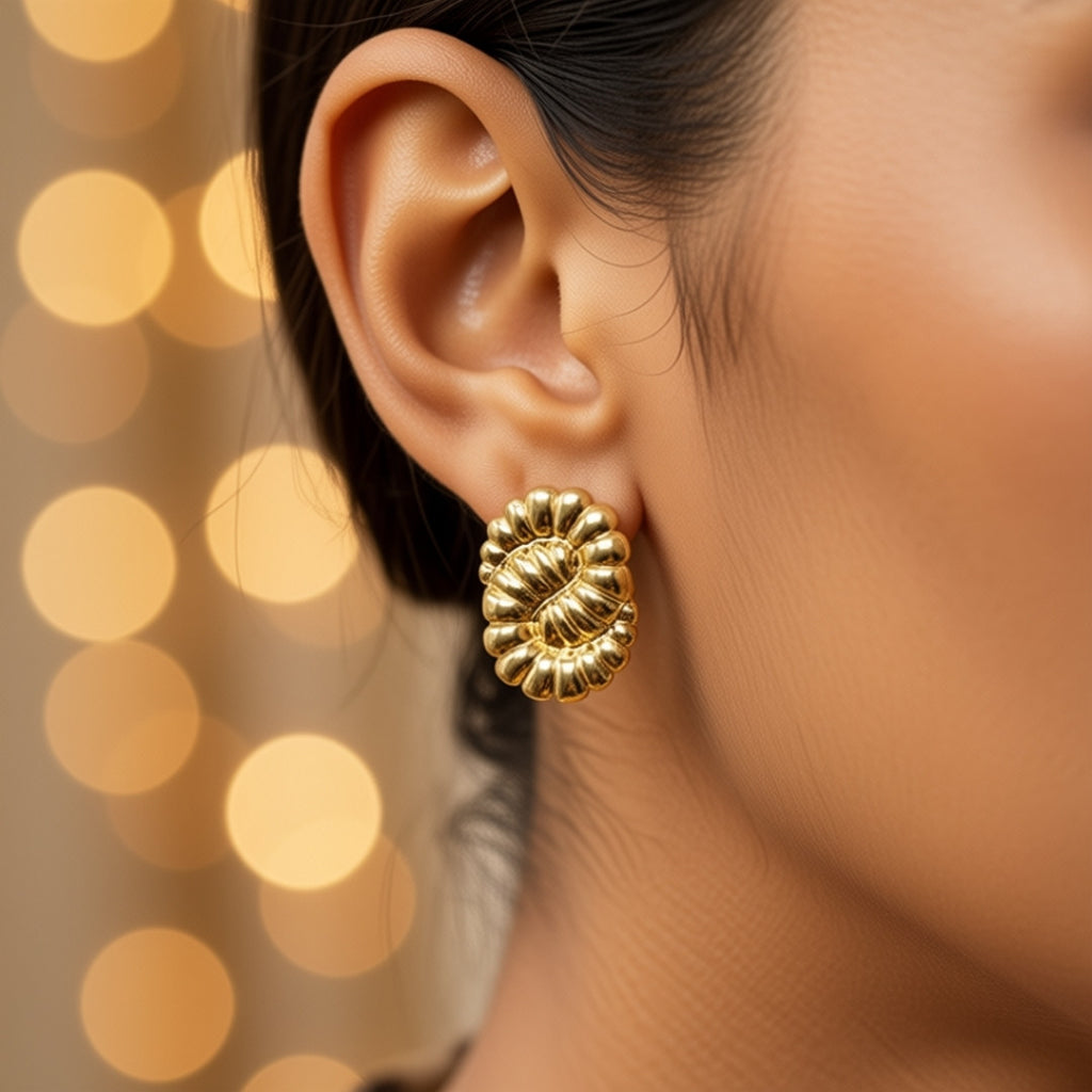 Sculptural Gold-Tone Button Stud Earrings