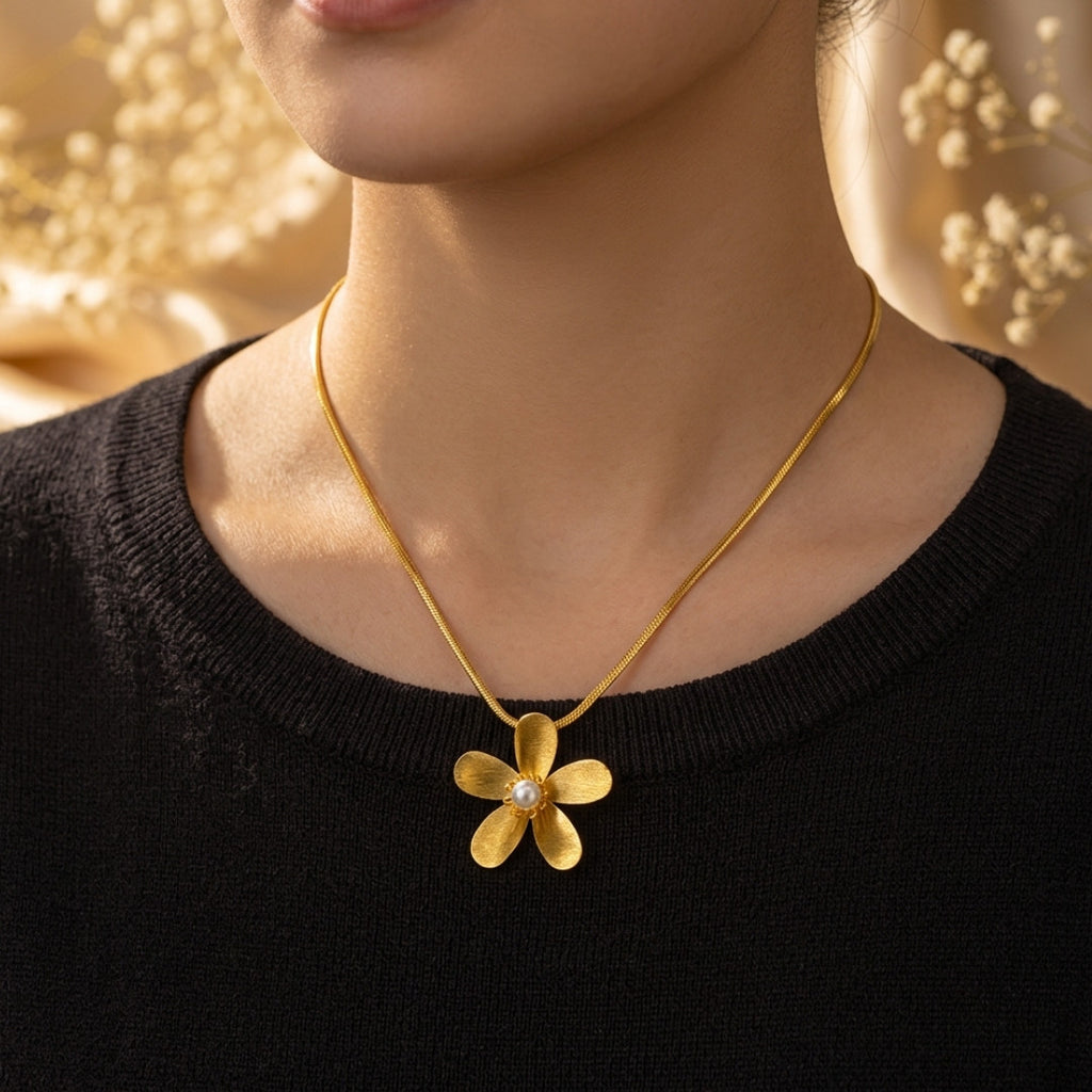 Elegant Golden Blossom Pearl Necklace