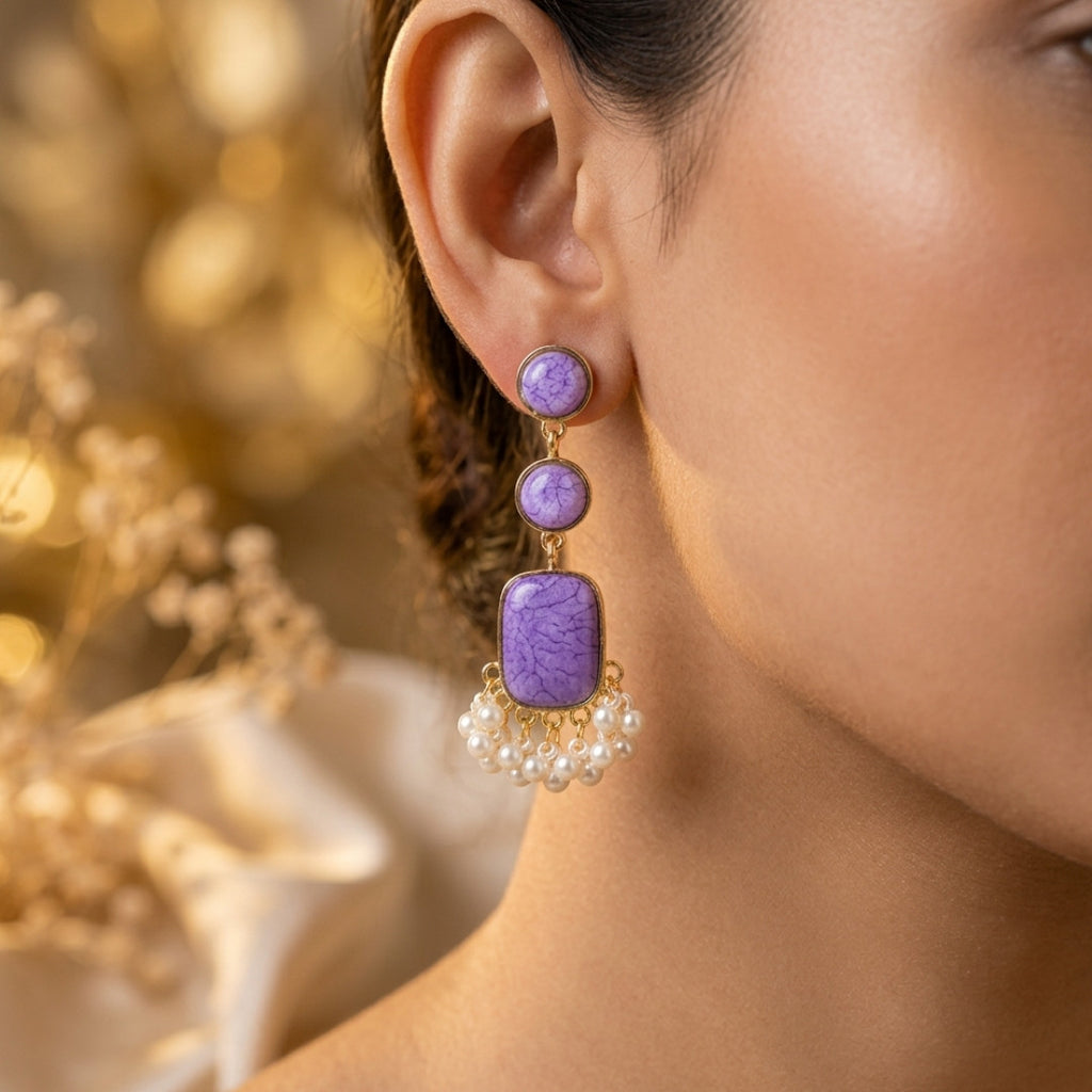 Elegant Tiered Stone and Pearl Drop Earrings