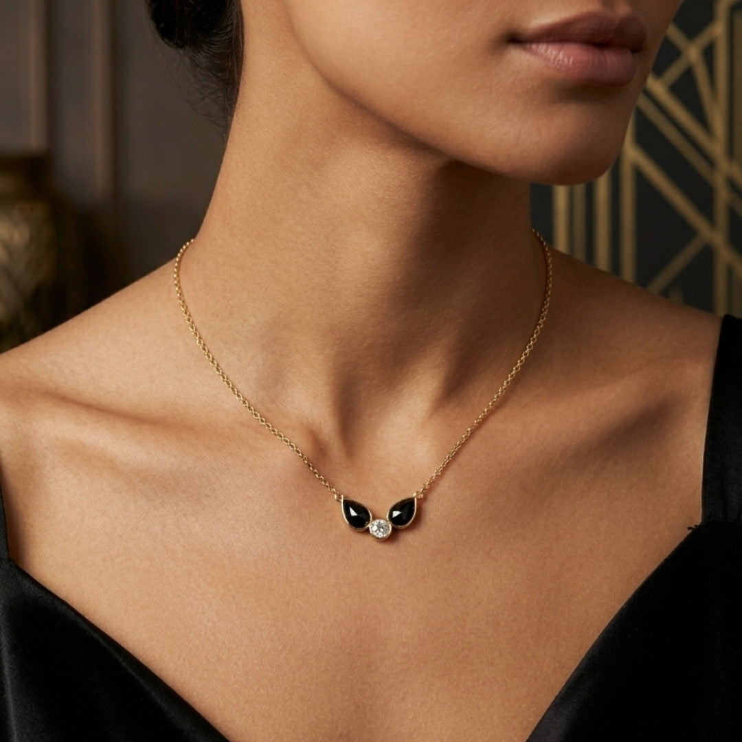 Elegant Black Onyx and Crystal Necklace