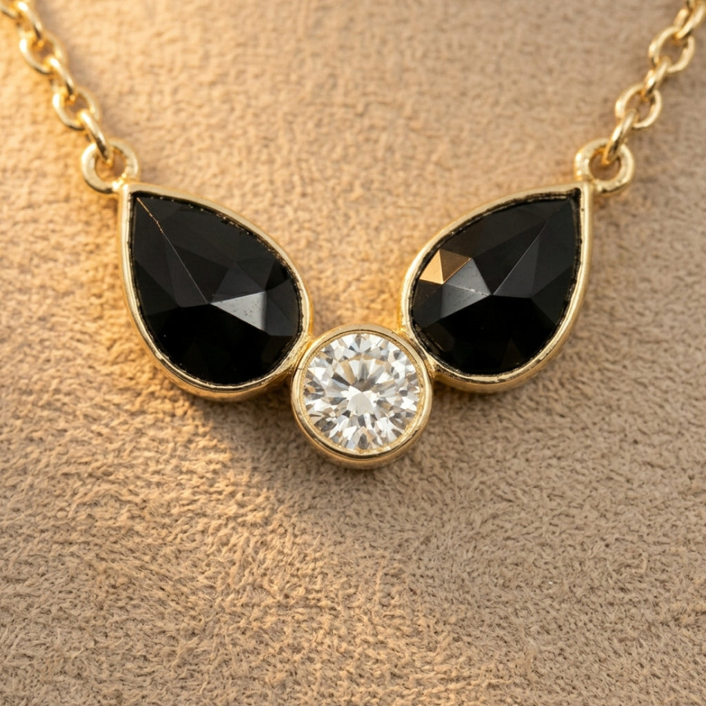Elegant Black Onyx and Crystal Necklace