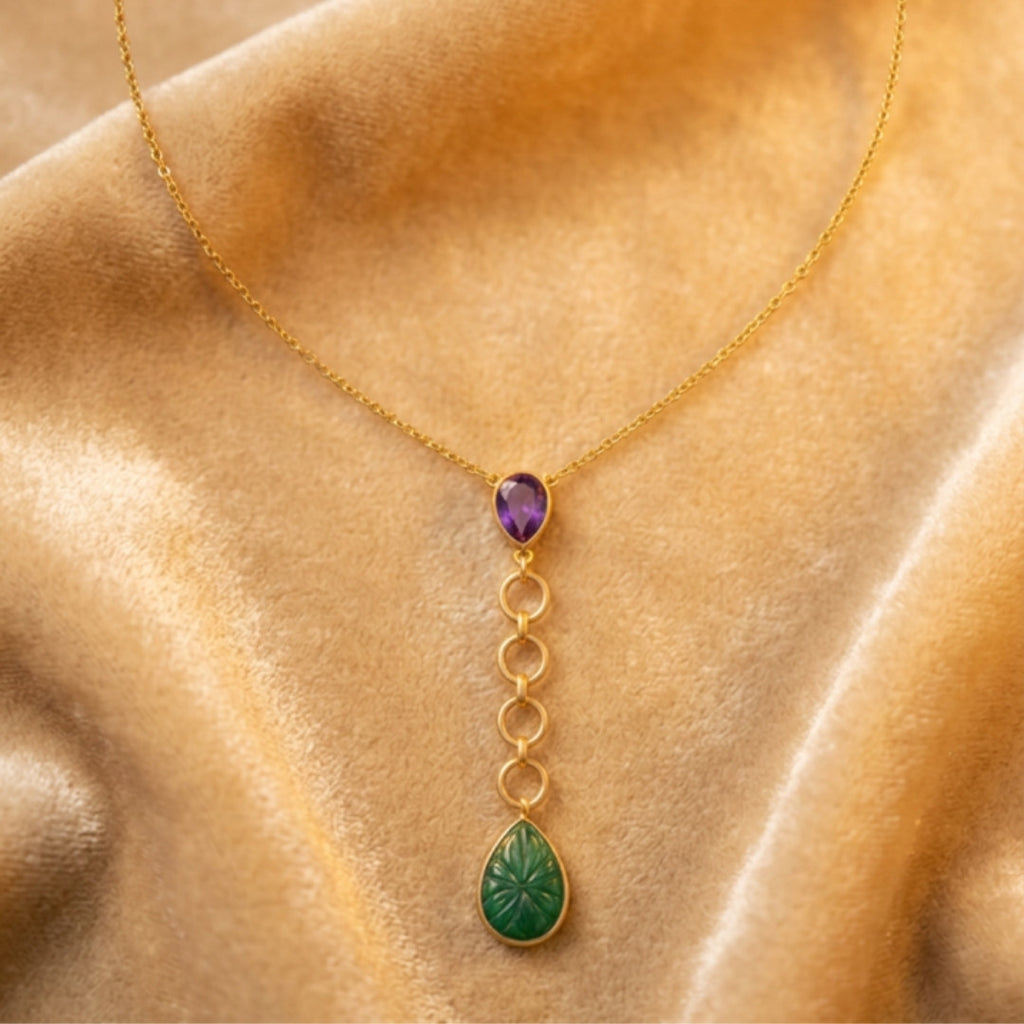 Enchanting Amethyst and Carved Floral Drop Necklace