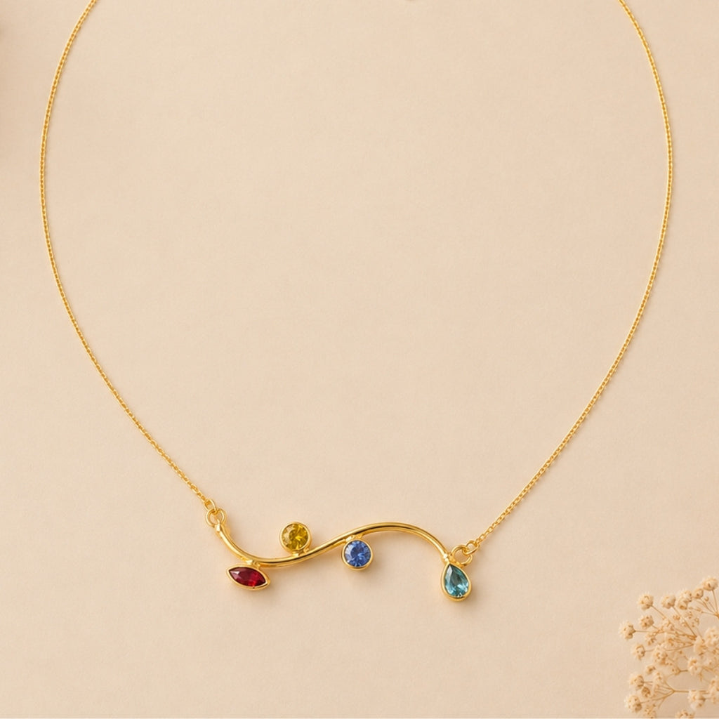 Elegant Multicolor Crystal Gold-Tone Necklace for Women | Minimalist Statement Pendant Necklace