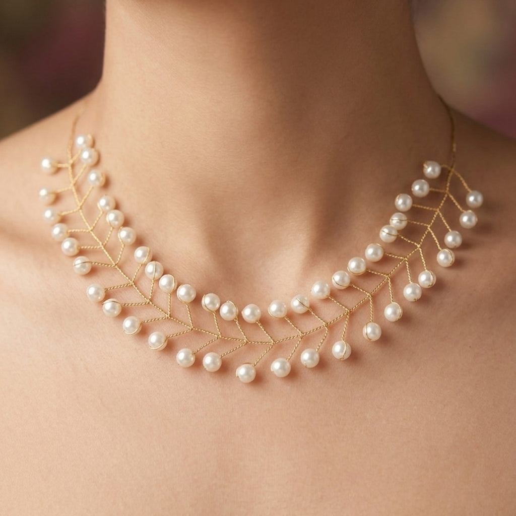 Elegant Pearl Vine Statement Necklace
