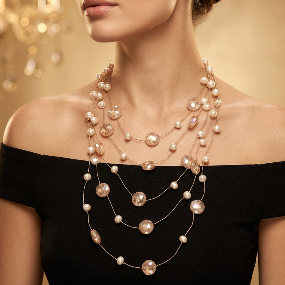 Elegant Layered Pearl and Crystal Necklace