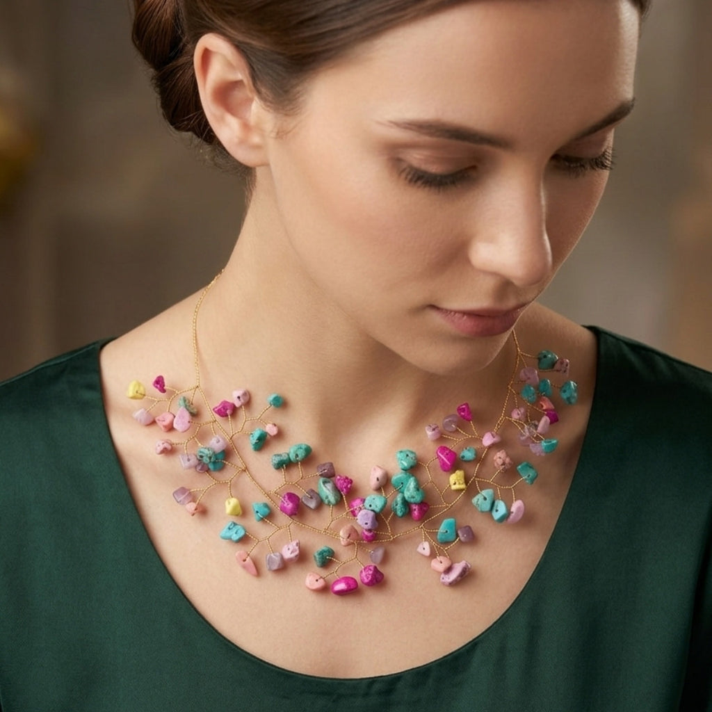 Vibrant Raw Stone Branch Necklace