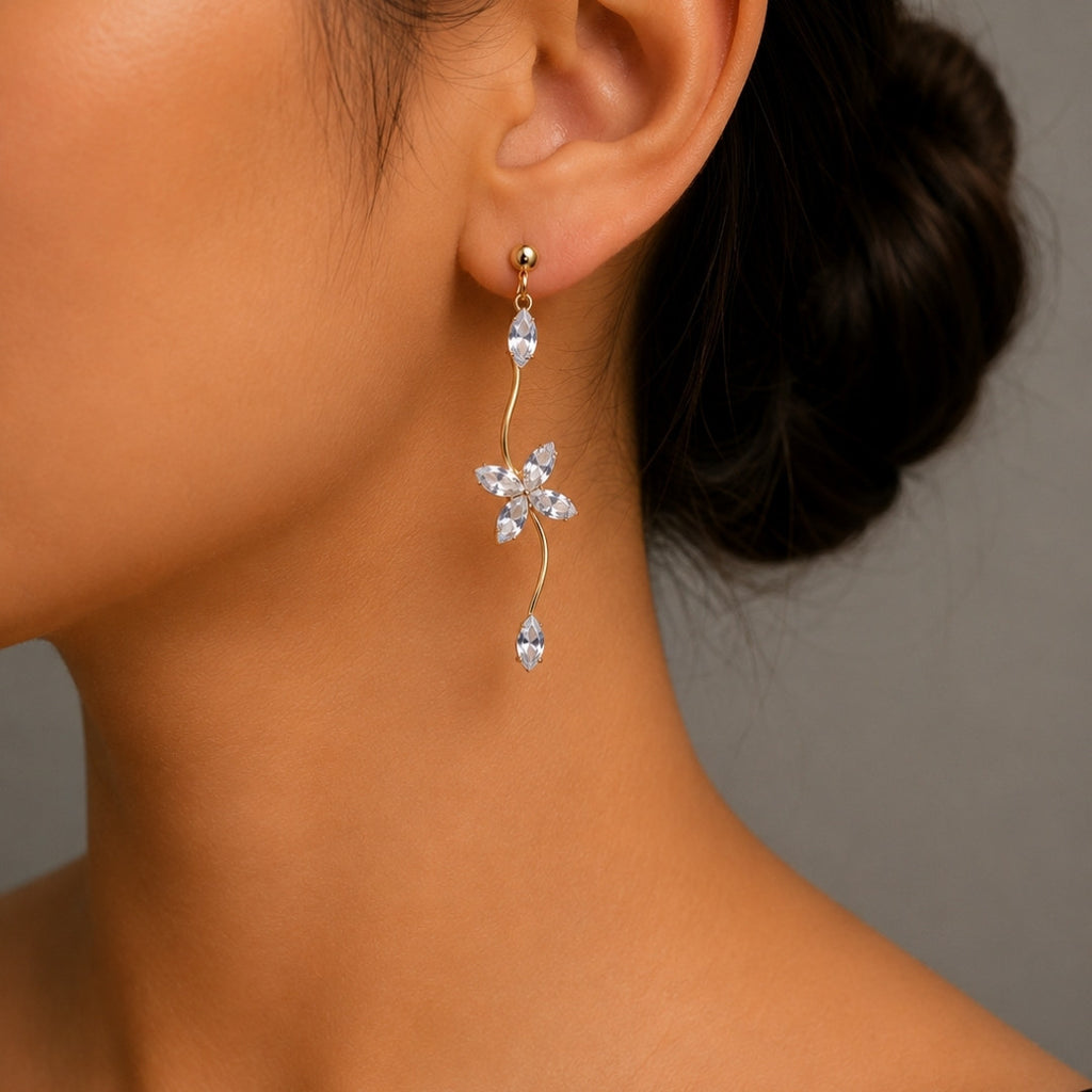 Crystal Bloom Floral Necklace & Earrings Combo Set