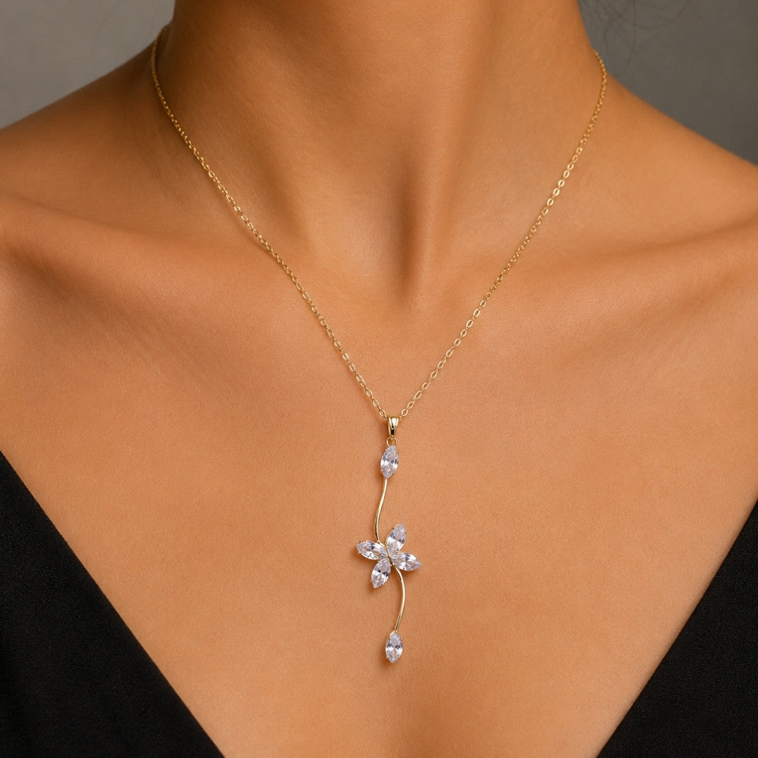 Crystal Bloom Floral Necklace & Earrings Combo Set