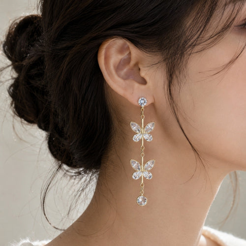 Crystal Butterfly Drop Earrings