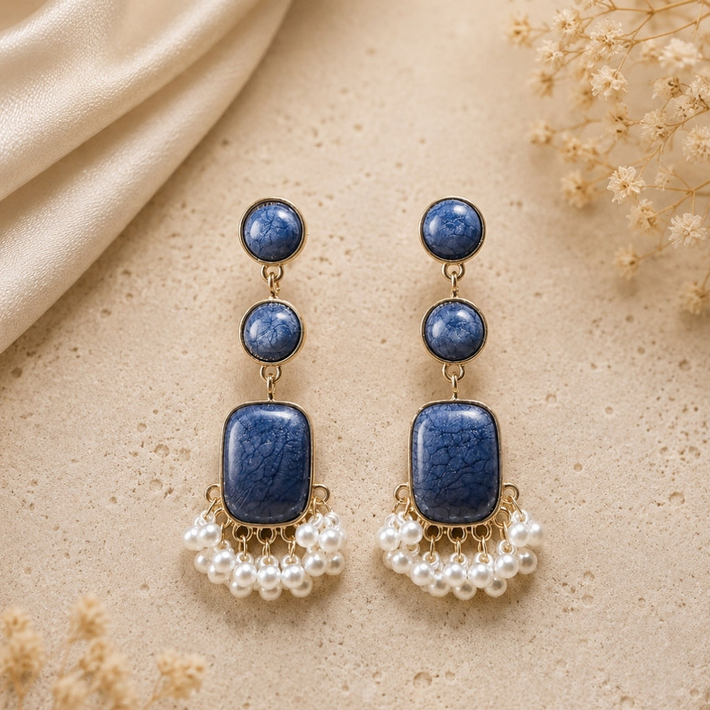 Elegant Tiered Stone and Pearl Drop Earrings