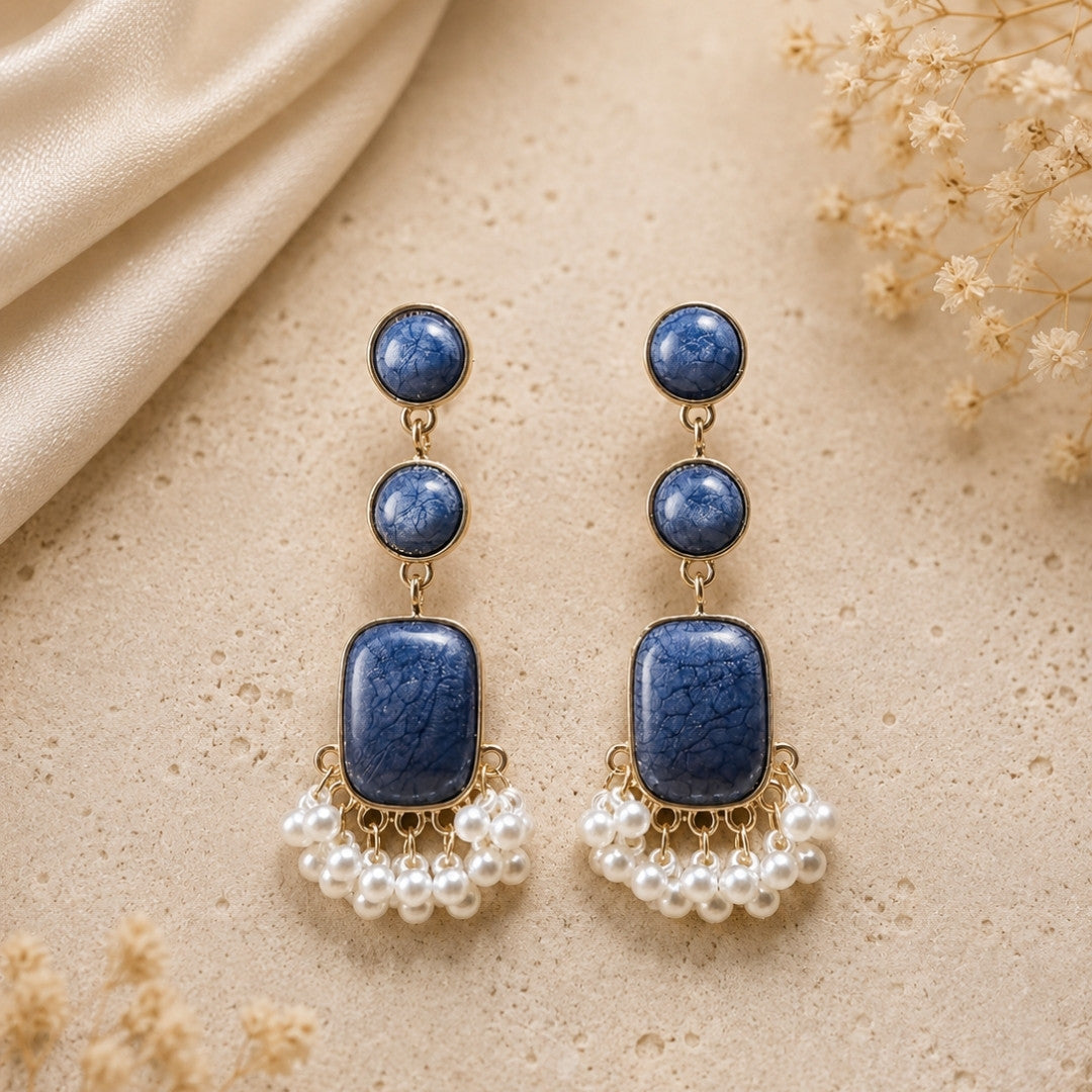 Elegant Tiered Stone and Pearl Drop Earrings