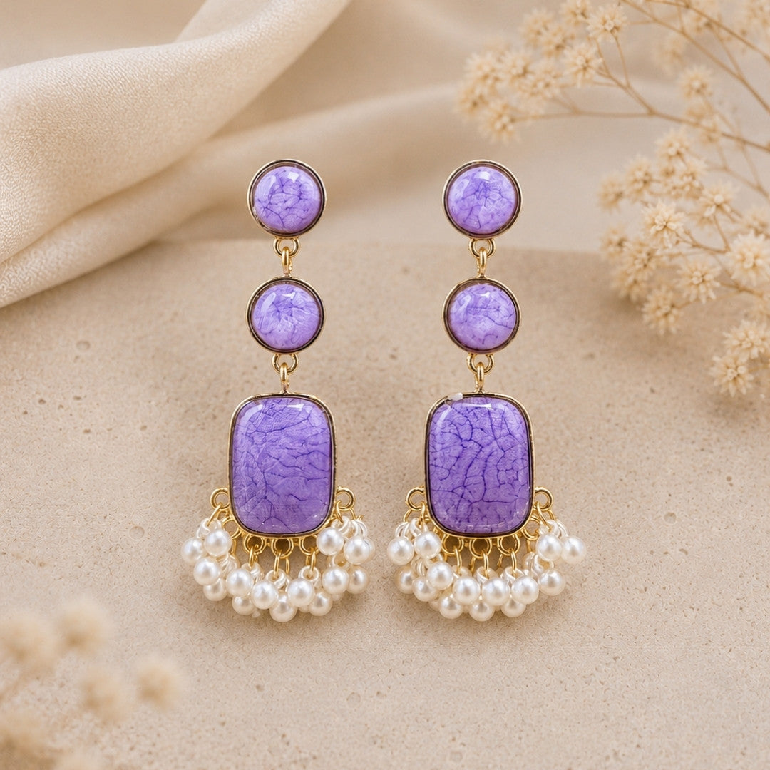 Elegant Tiered Stone and Pearl Drop Earrings