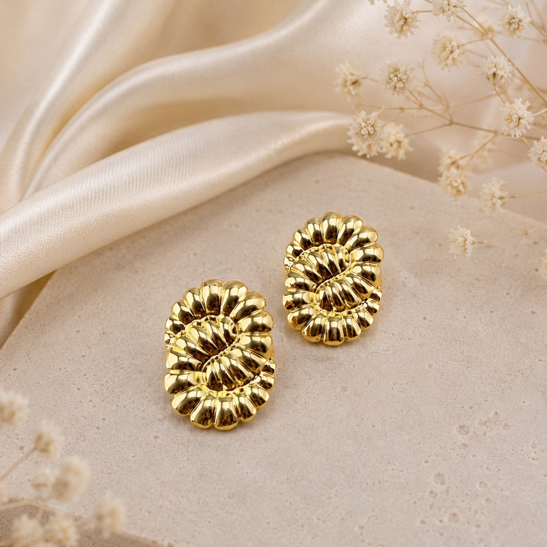 Sculptural Gold-Tone Button Stud Earrings