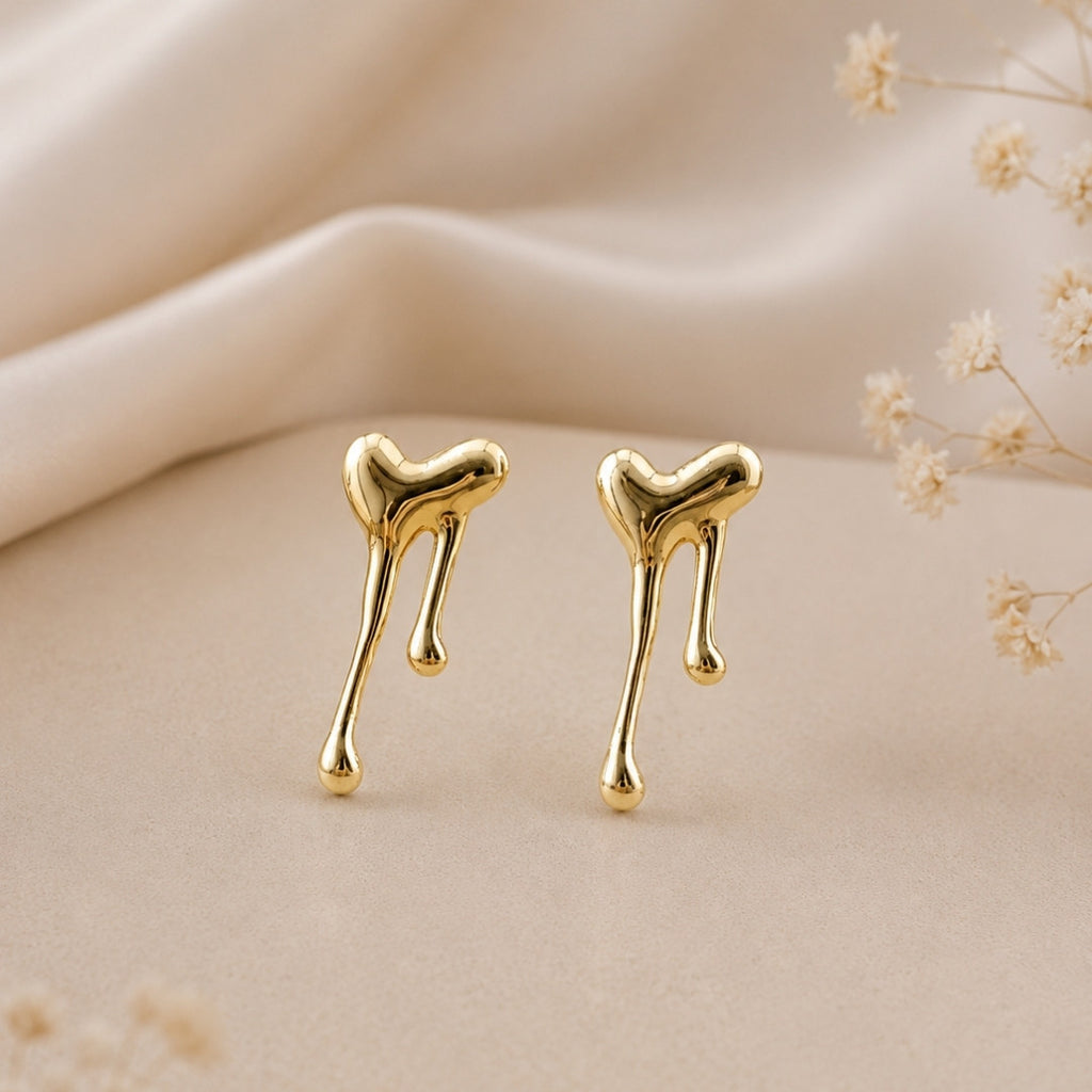 Chic Melted Heart Gold-Tone Stud Earrings