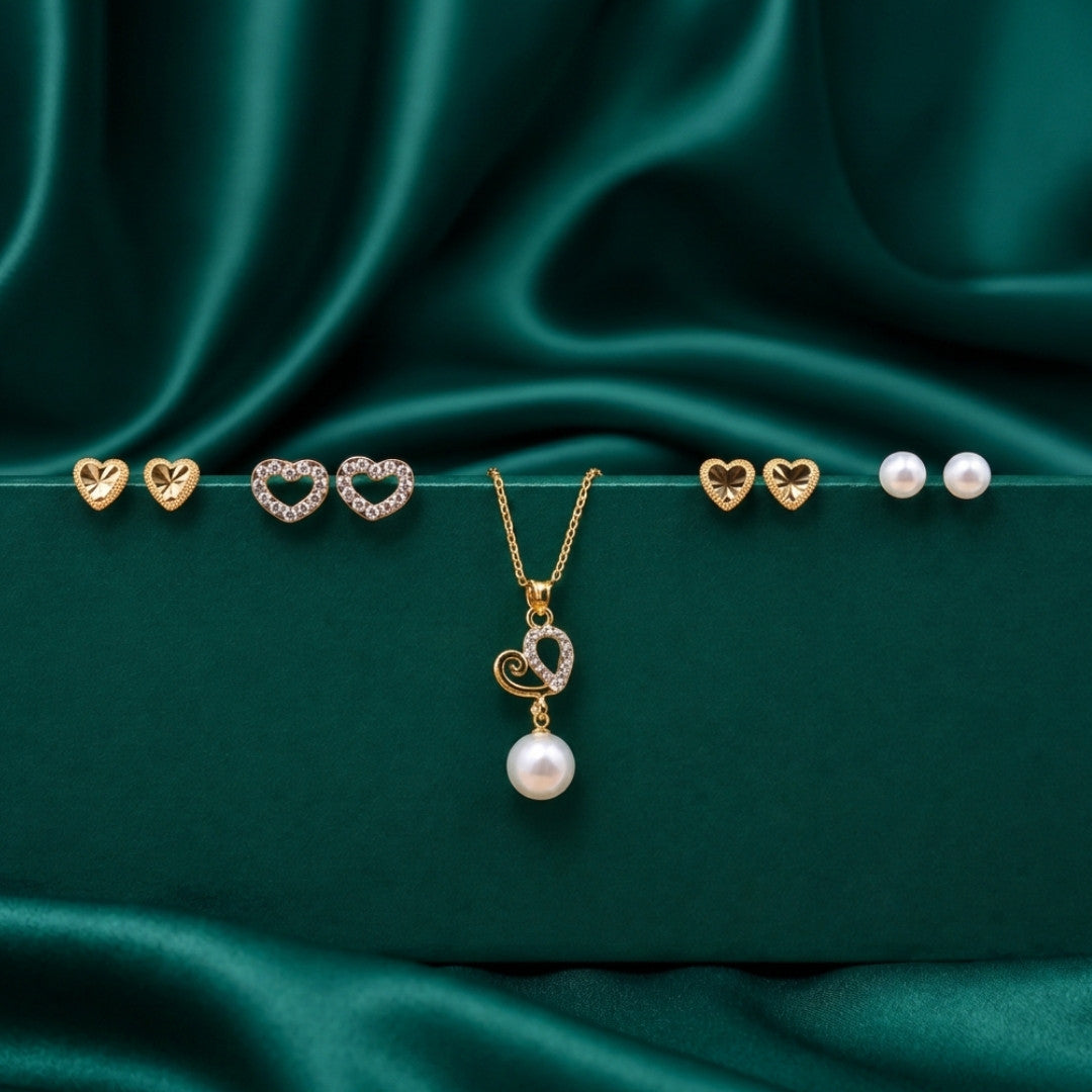 Heart Pearl Necklace Combo Set