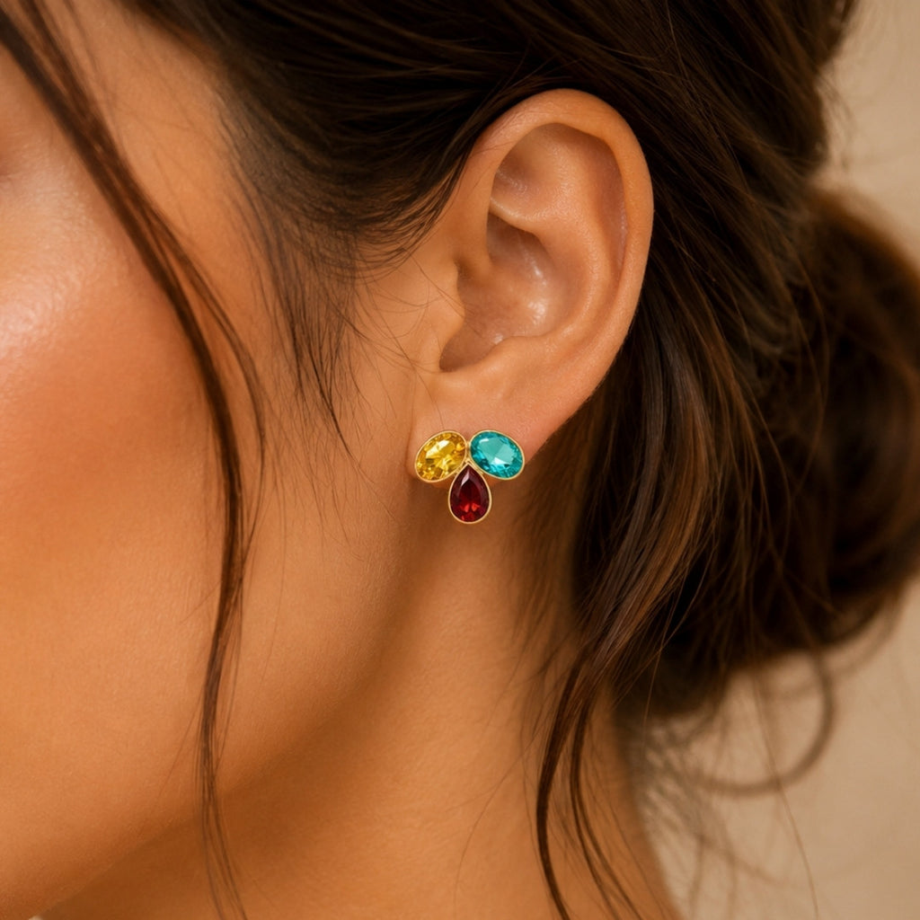 Vibrant Multicolored Gemstone Cluster Studs