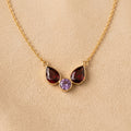 Multicolor Gemstone Statement Necklace – Red Pear & Purple Round Pendant
