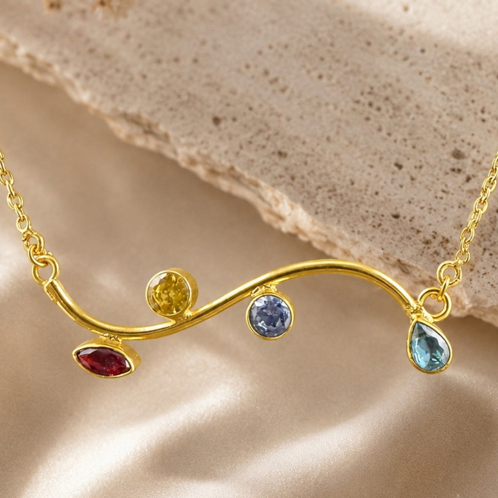 Elegant Multicolor Crystal Gold-Tone Necklace for Women | Minimalist Statement Pendant Necklace