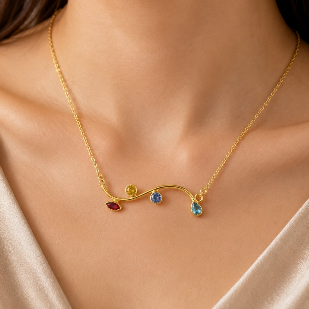 Elegant Multicolor Crystal Gold-Tone Necklace for Women | Minimalist Statement Pendant Necklace