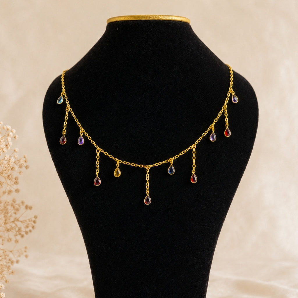 Multicolor Crystal Charm Necklace for Women | Gold-Tone Layered Drop Necklace