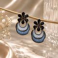 Midnight Bloom Statement Earrings – Enamel & Crystal Floral Drop