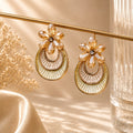 Golden Petal Statement Earrings – Textured Hoop & Crystal Floral Drop