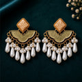 Vintage Pearl Tassel Statement Earrings in Gold Tone – Ivory & Sage Green