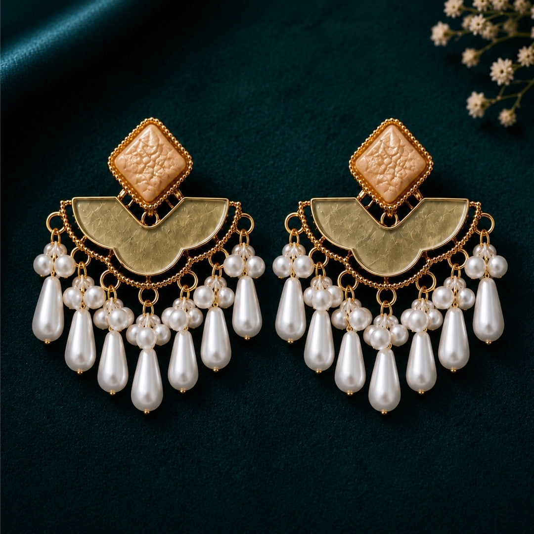 Vintage Pearl Tassel Statement Earrings in Gold Tone – Ivory & Sage Green