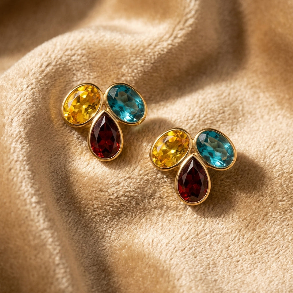 Vibrant Multicolored Gemstone Cluster Studs