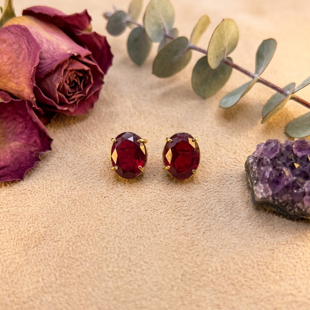 Ruby Radiance Oval Stud Earrings | Elegant Red Gemstone Jewelry