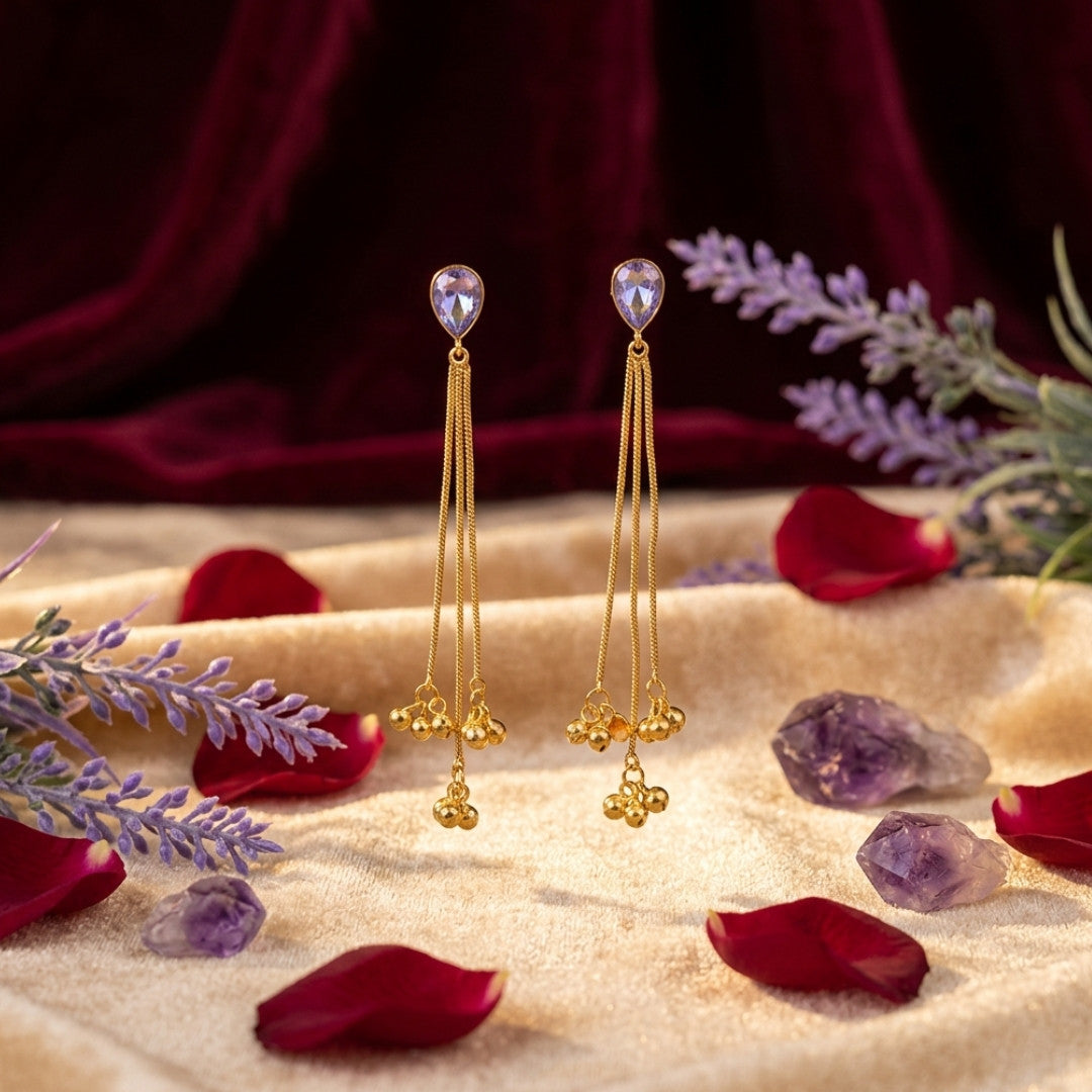 Gold-Tone Crystal Tassel Drop Earrings for Women | Elegant Long Chain Dangle Earrings