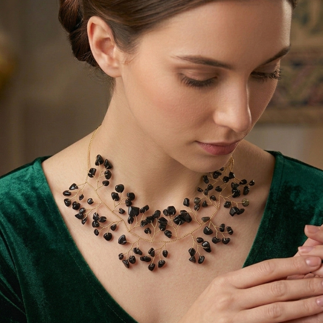 Sophisticated Black Stone Branch Necklace
