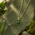 Minimalist Emerald Green Solitaire Pendant Necklace in Gold Tone