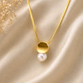 Minimalist Gold Disc and Pearl Pendant Necklace