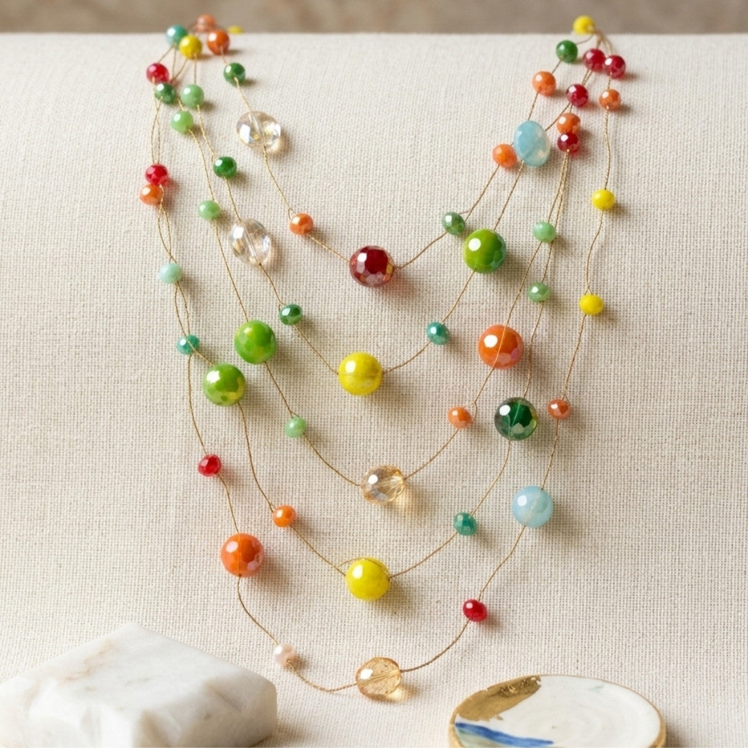 Vibrant Multicolored Layered Bead Necklace