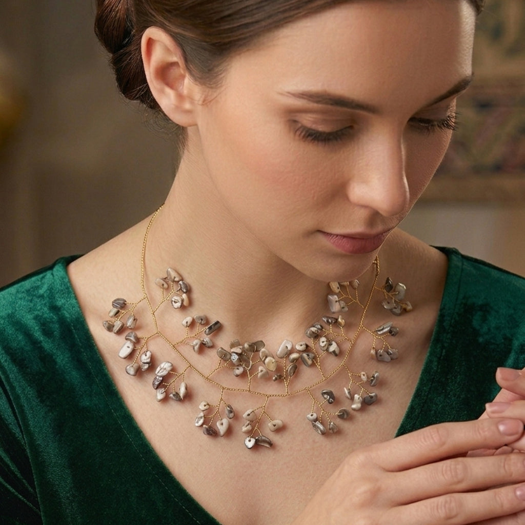Organic Earth-Tone Stone Branch Necklace
