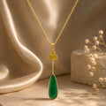 Gold-Tone Delicate Pendant Necklace with Yellow Crystal Cluster and Green Teardrop Stone