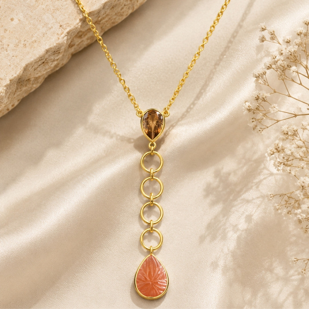 Gold-Tone Cascading Pendant Necklace with Teardrop and Linked Circle Detail