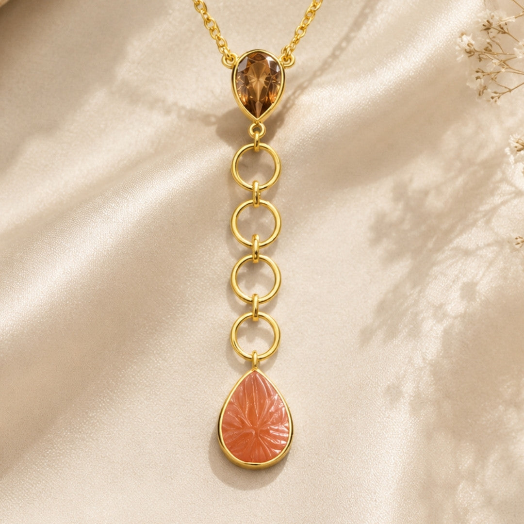 Gold-Tone Cascading Pendant Necklace with Teardrop and Linked Circle Detail