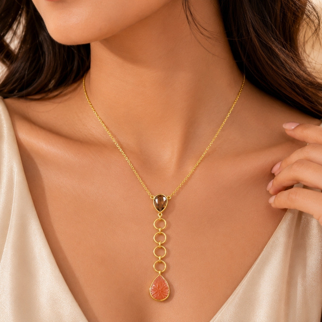 Gold-Tone Cascading Pendant Necklace with Teardrop and Linked Circle Detail