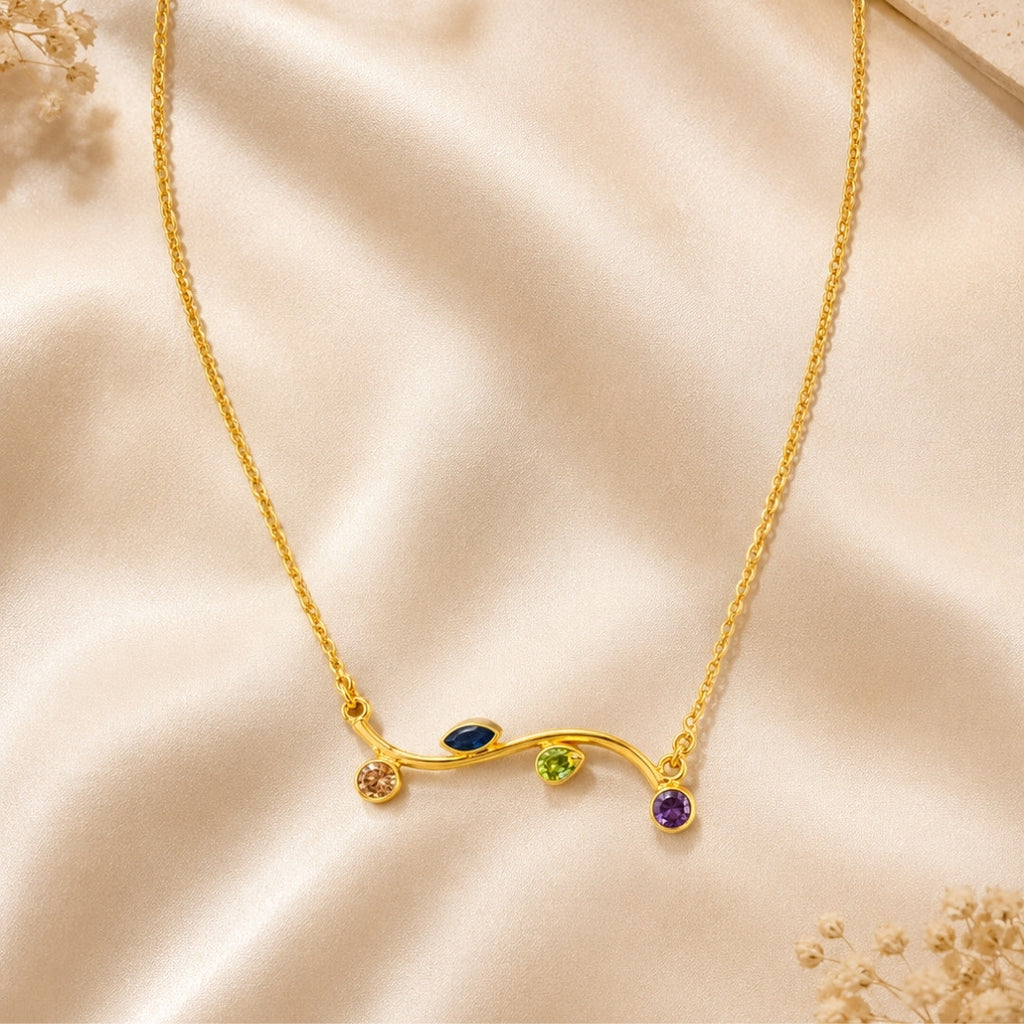 Gold-Tone Branch Necklace with Colorful Gemstone Accents