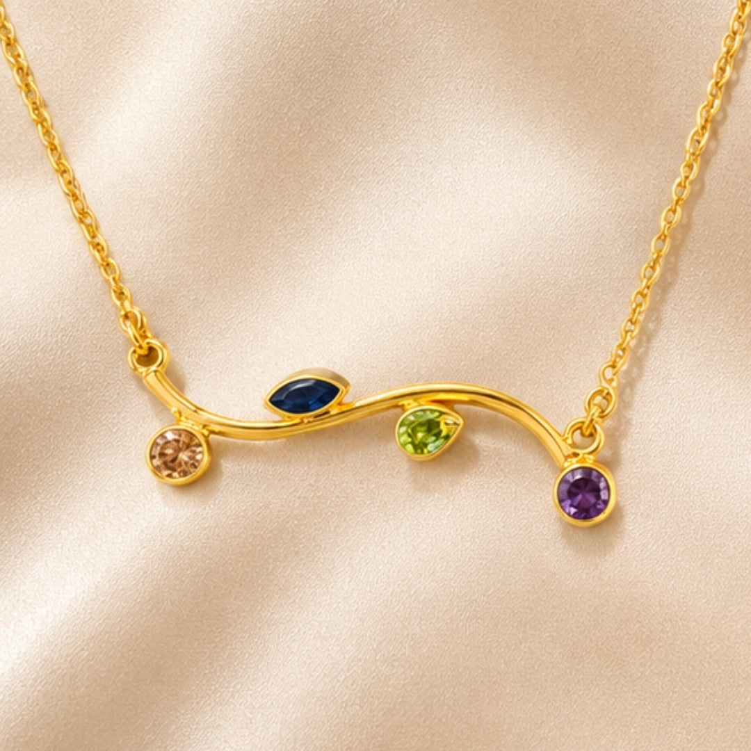 Gold-Tone Branch Necklace with Colorful Gemstone Accents