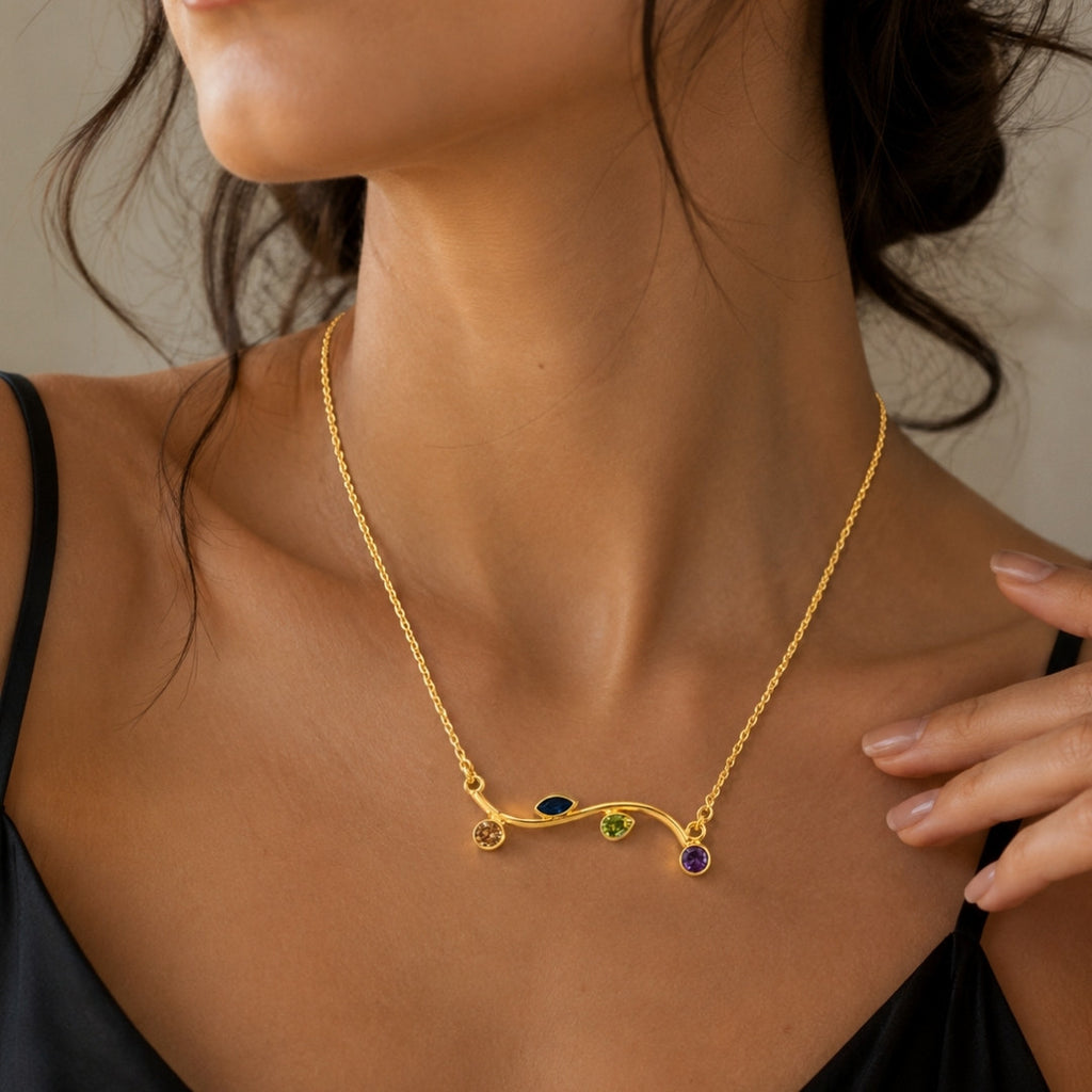 Gold-Tone Branch Necklace with Colorful Gemstone Accents