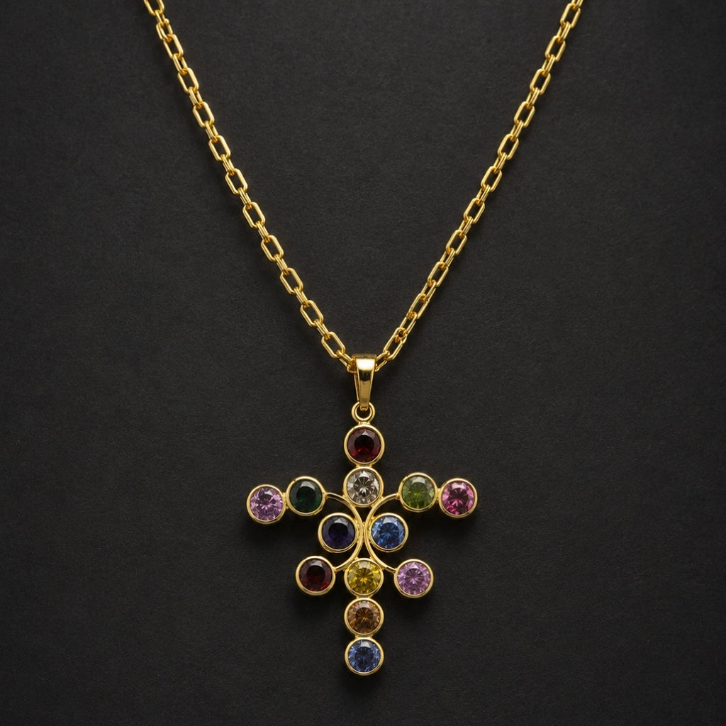 Artistic Multi-Colored Crystal Pendant Necklace – Statement Gold-Tone Jewelry