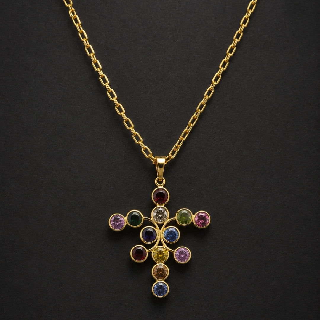 Artistic Multi-Colored Crystal Pendant Necklace – Statement Gold-Tone Jewelry