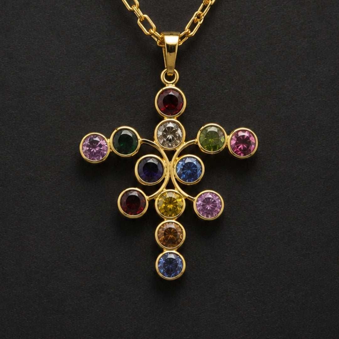 Artistic Multi-Colored Crystal Pendant Necklace – Statement Gold-Tone Jewelry