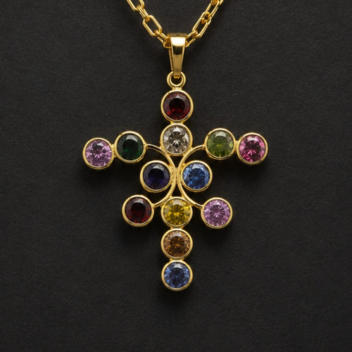 Artistic Multi-Colored Crystal Pendant Necklace – Statement Gold-Tone Jewelry